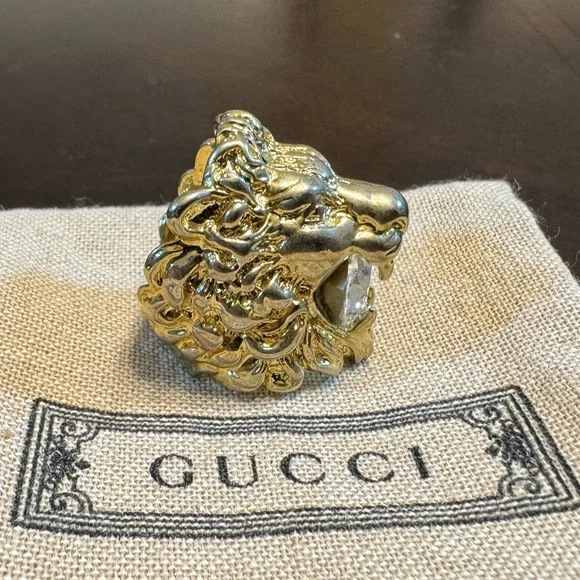 New Authentic Gucci Lion Head Ring Crystal Size XS / US 5.25 - Picture 5 of 10